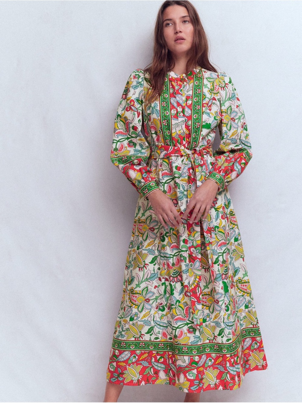 Ava Linen Blend Midi Dress Multi Botanical Trail - Picture 4 of 8